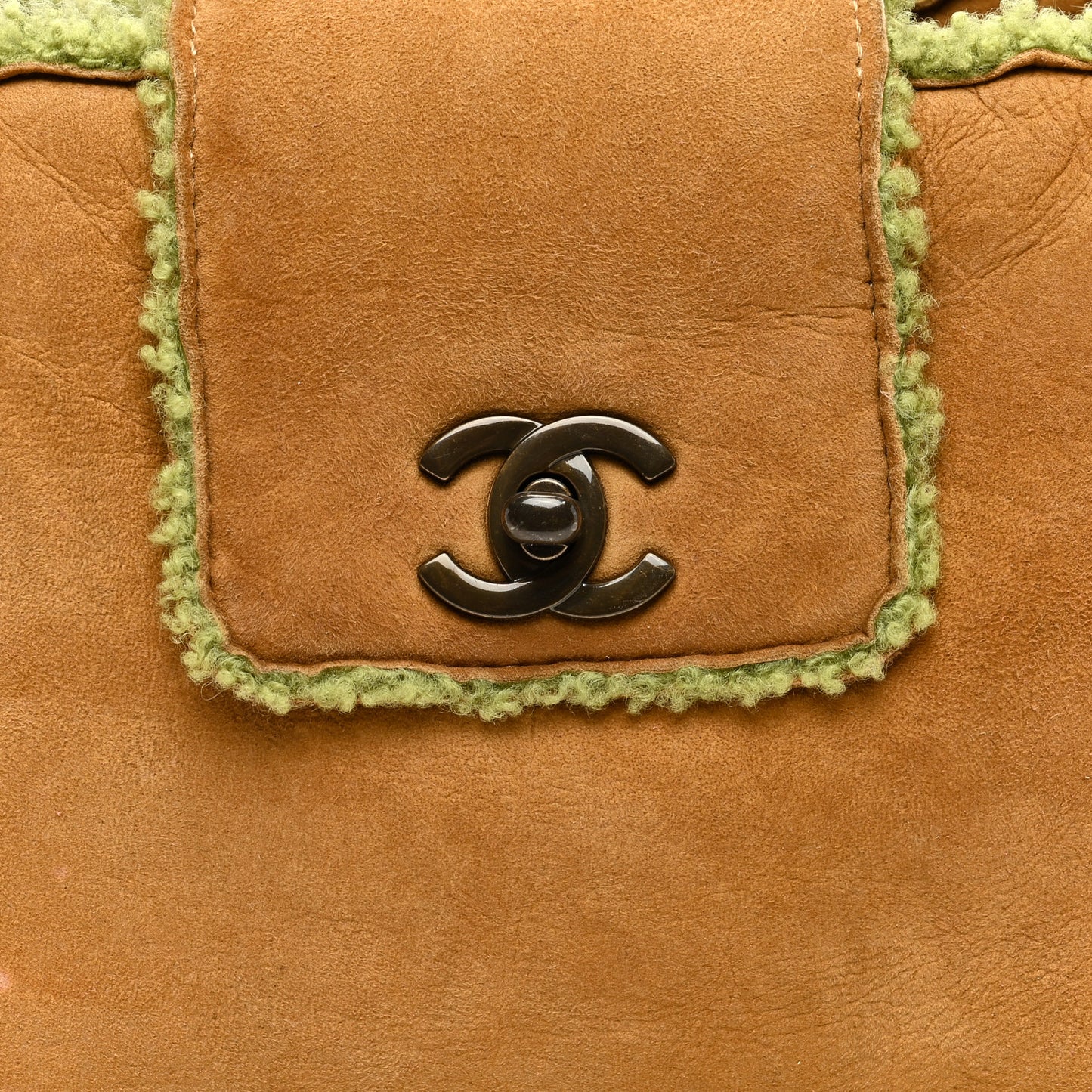 Suede Shearling Shoulder Bag Light Brown