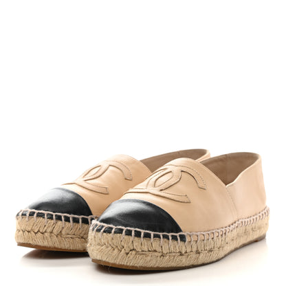 Chanel Lambskin CC Espadrilles 35 Beige Black 3 of 13