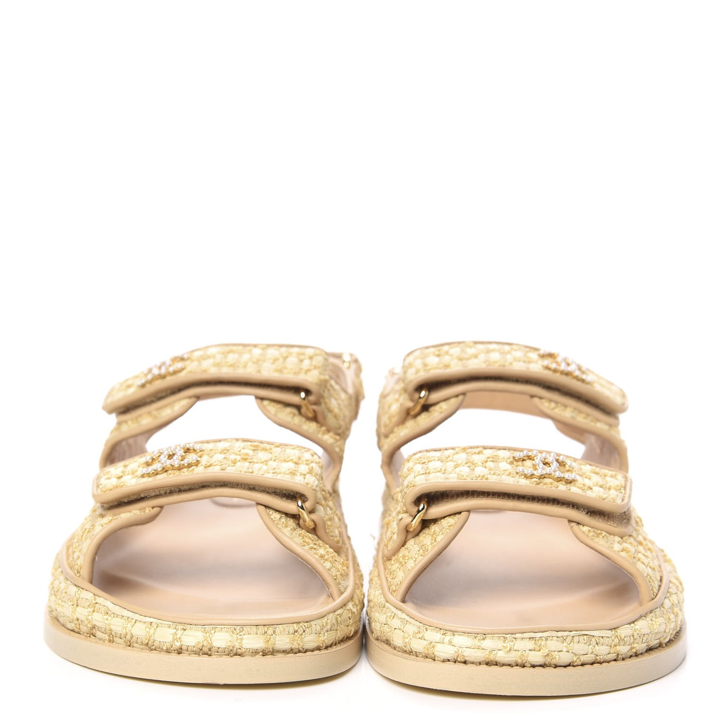 Braided Fabric Velcro Dad Sandals 42 Beige