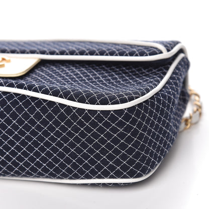 Chanel Jersey Micro Quilted Medium Single Flap Marine White 9 of 12