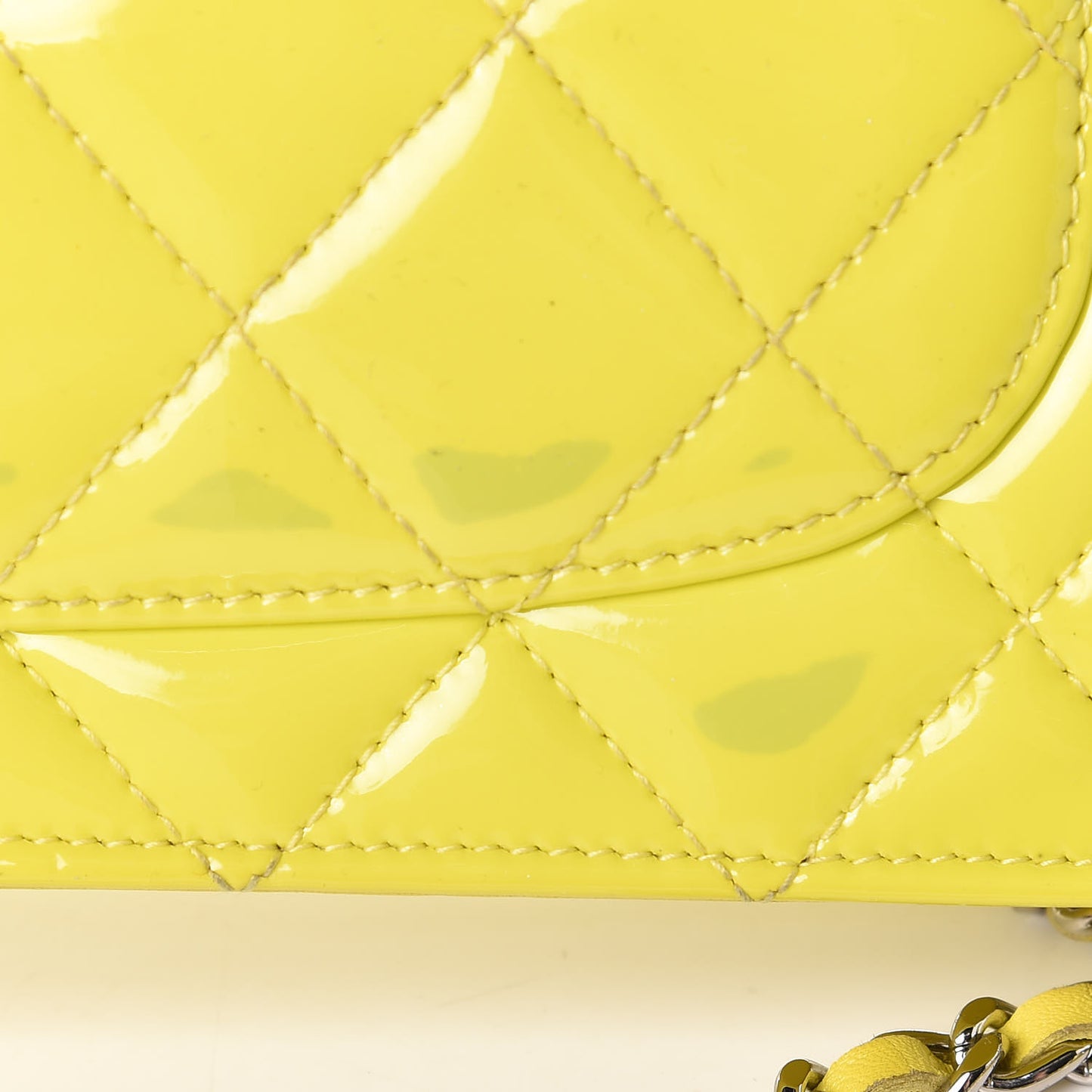 Patent Quilted Wallet On Chain WOC Yellow