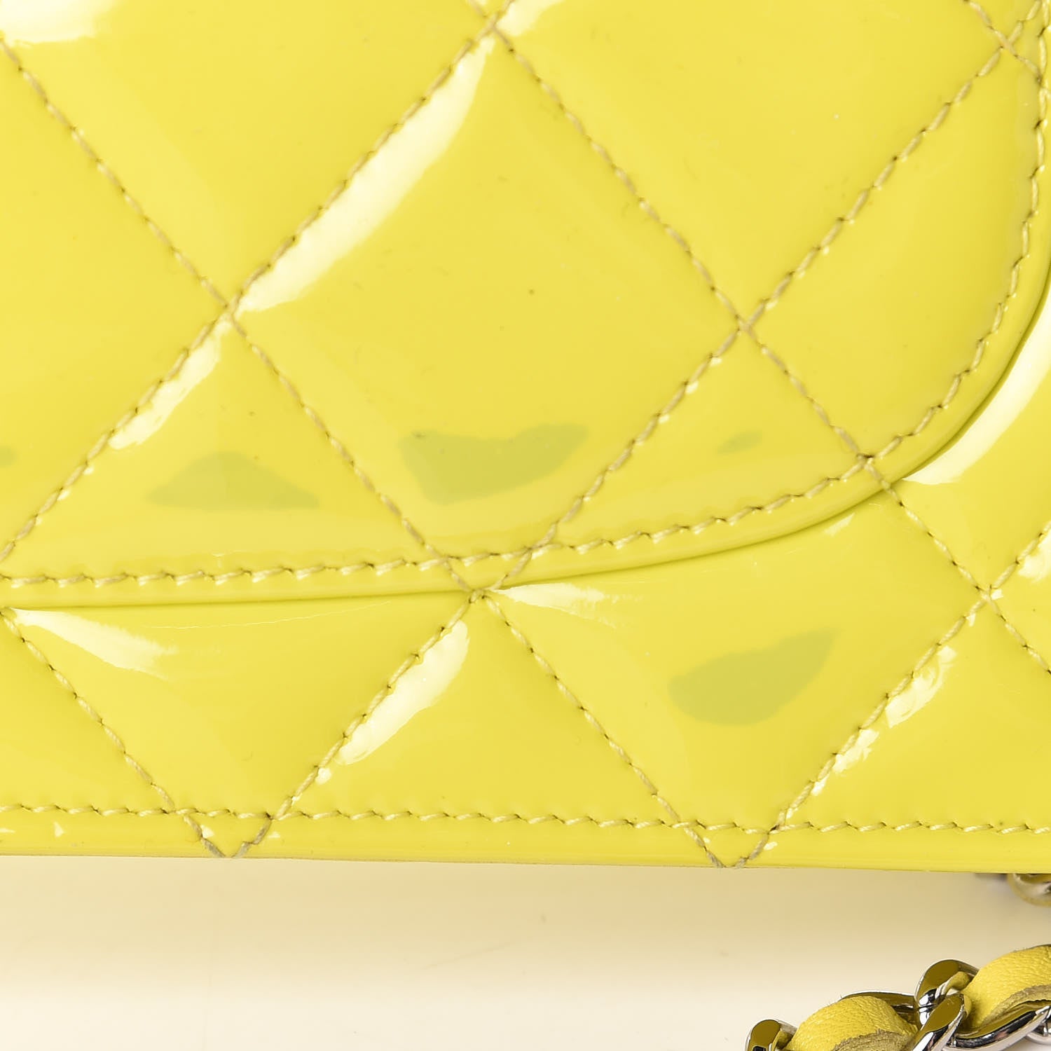 Chanel Patent Quilted Wallet On Chain WOC Yellow 18 of 20
