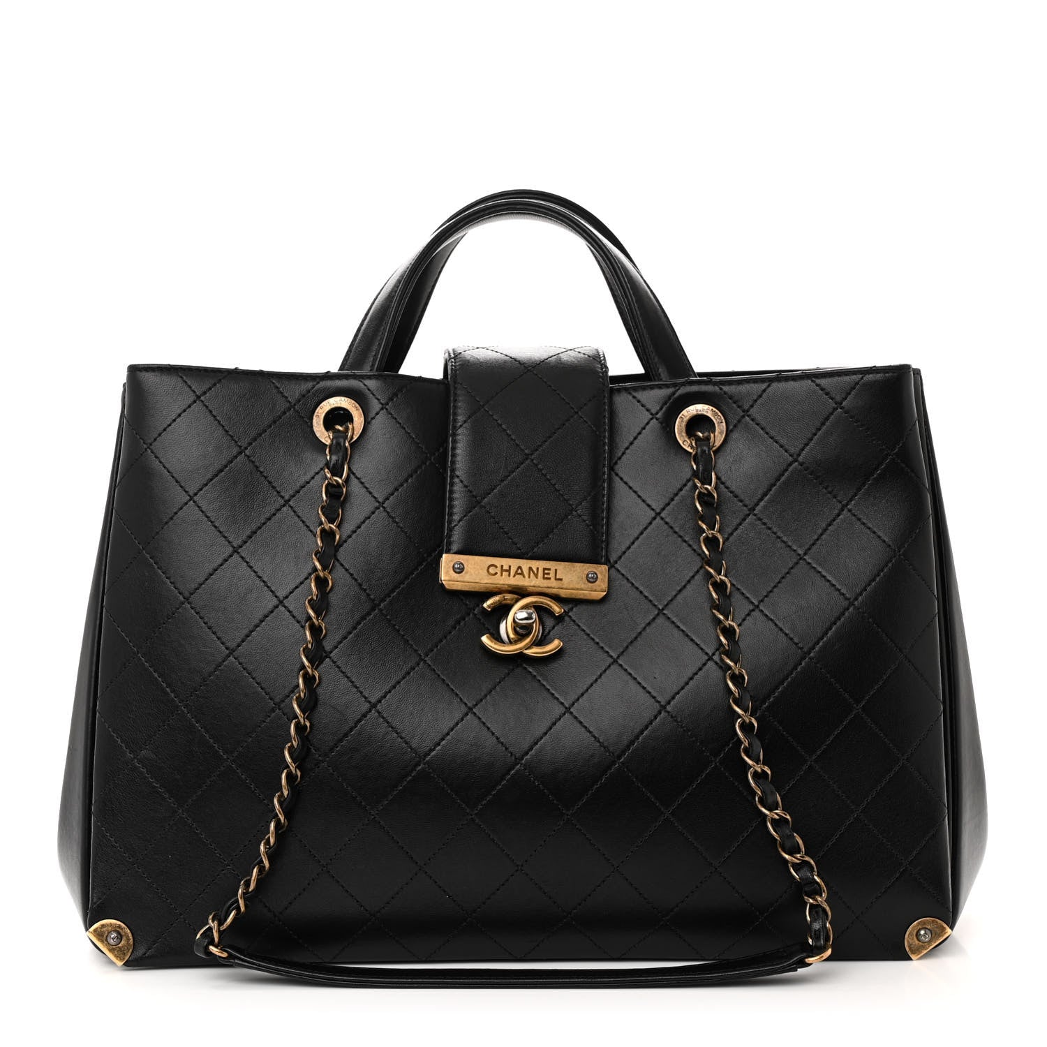Chanel Lambskin Stitched Large Around The Corner Shopping Tote Black 1 of 10