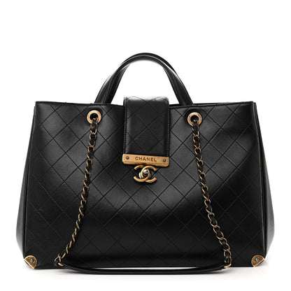 Chanel Lambskin Stitched Large Around The Corner Shopping Tote Black 1 of 10