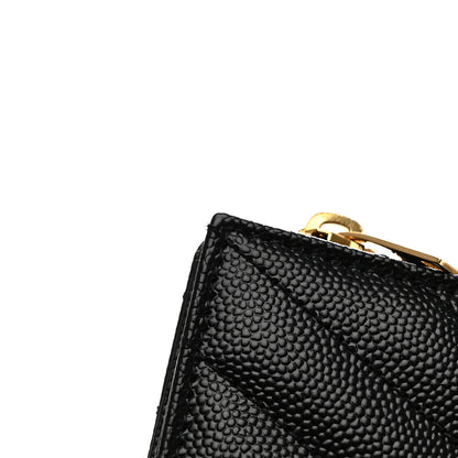 Saint Laurent Grain De Poudre Matelasse Chevron Monogram Zipped Card Case Black 8 of 9