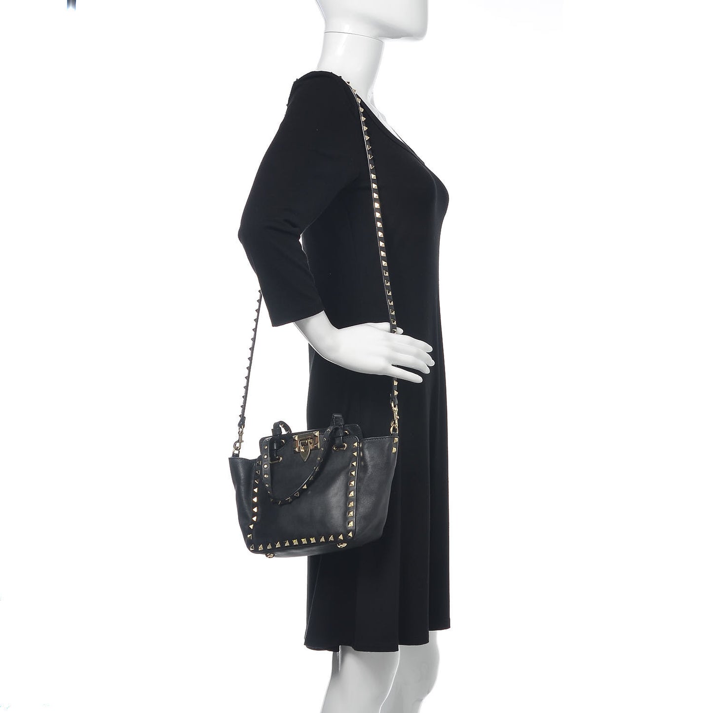 Vitello Mini Rockstud Tote Black