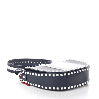 Valentino Garavani Vitello Colorblock Large Free Rockstud Halfmoon Saddle Bag Marine White 4 of 9
