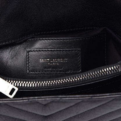 Saint Laurent Sheepskin Matelasse Chevron Monogram Medium College Bag Black 8 of 14