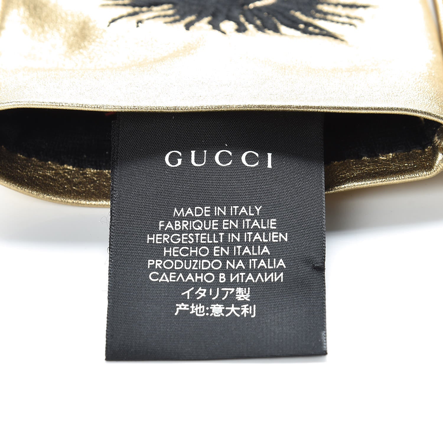 Gucci Metallic Nappa Silk Embroidered Melissa Gloves 7.5 Oro Gold 3 of 5