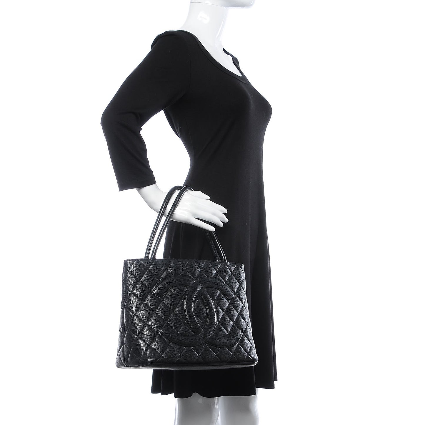 Caviar Quilted Medallion Tote Black