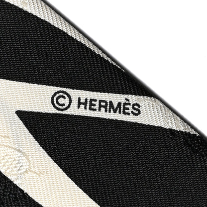 Hermes Silk Calfskin Bouquet Final Fringed Twilly Creme Black 4 of 4