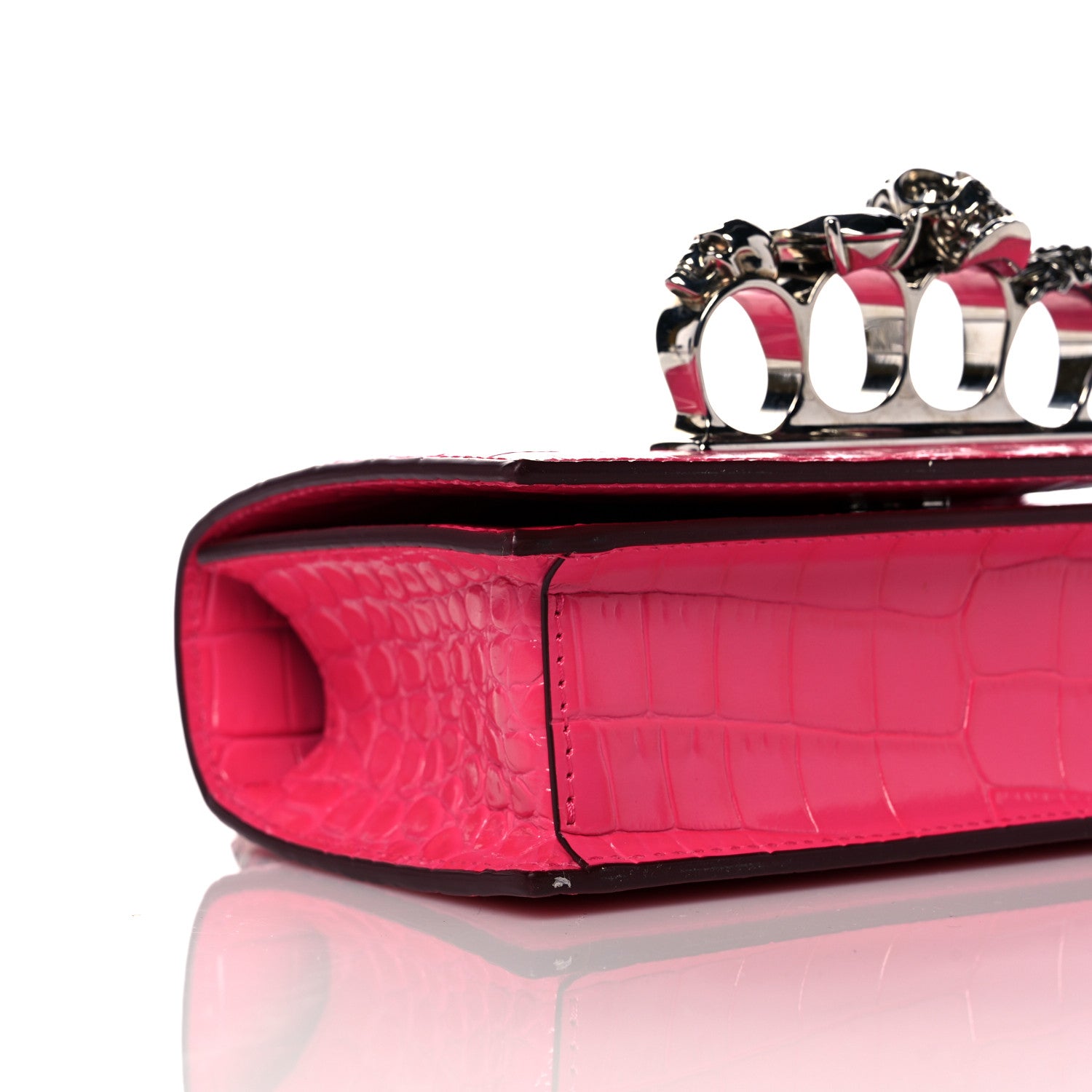 Alexander McQueen Shiny Crocodile Embossed Jeweled Satchel Peony Pink 9 of 11