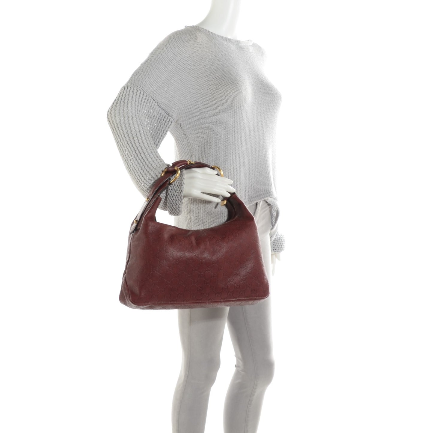 Guccissima Medium Horsebit Chain Hobo Bordeaux