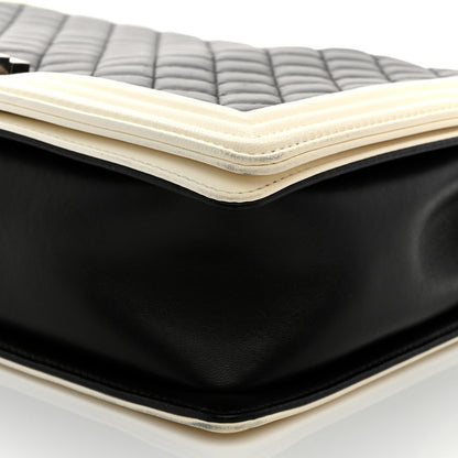 Chanel Lambskin Quilted Large Boy Flap Black White 10 of 13