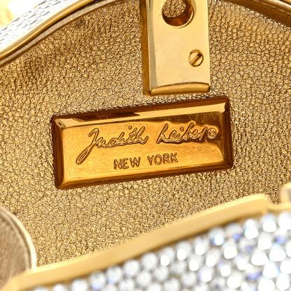 Judith Leiber Swarovski Crystal Minaudiere Clutch Gold Silver 7 of 10