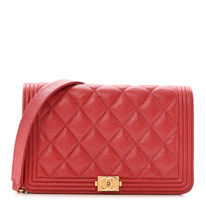 Chanel Caviar Quilted Boy Wallet On Chain WOC Red 1 of 13