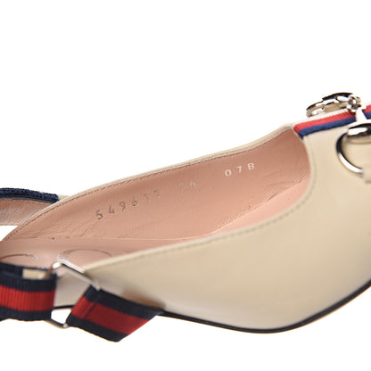 Gucci Malaga Kid Sylvie Web Cross Strap Mid-Heel Slides 36 Vintage White 9 of 10