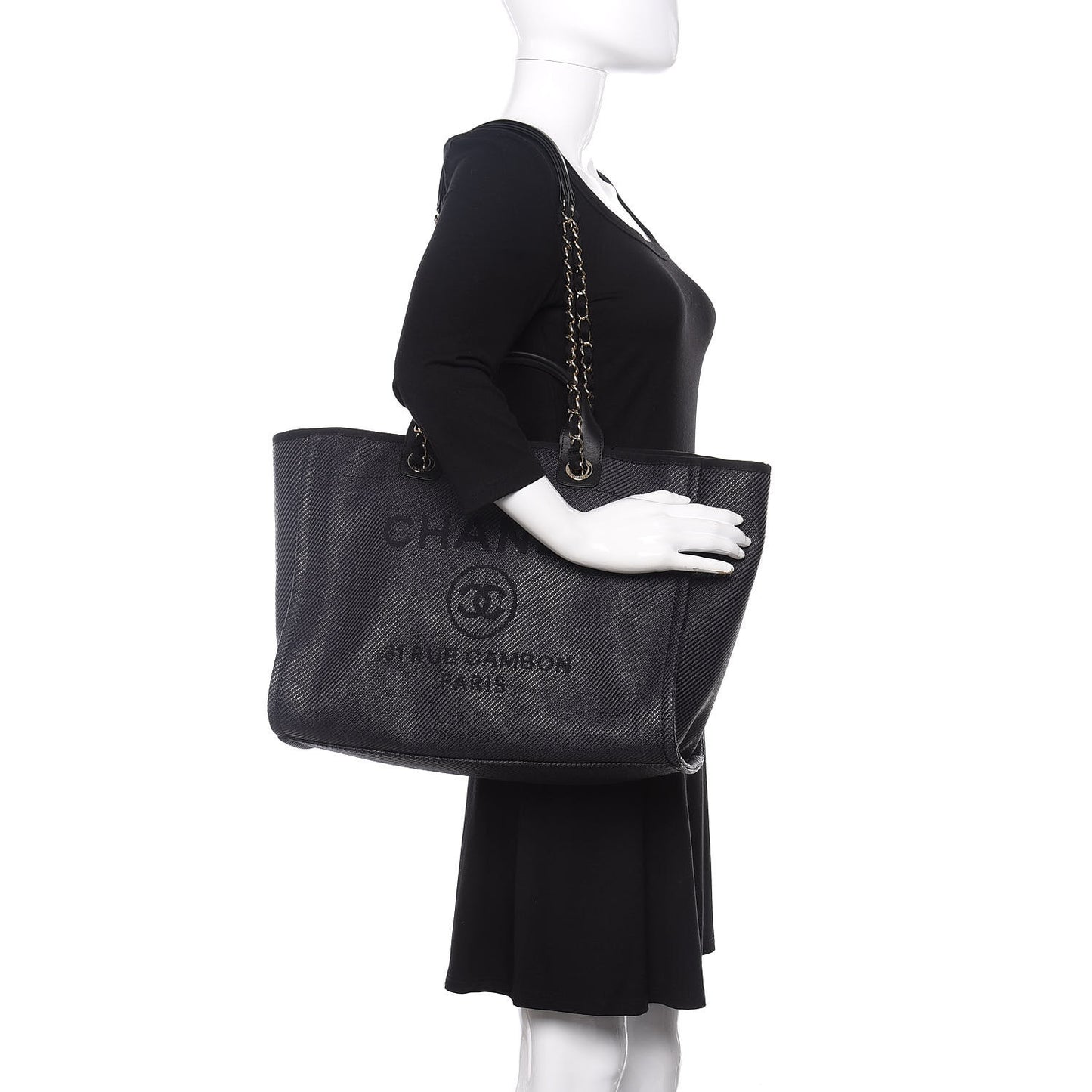 Mixed Fibers Calfskin Medium Deauville Tote Black
