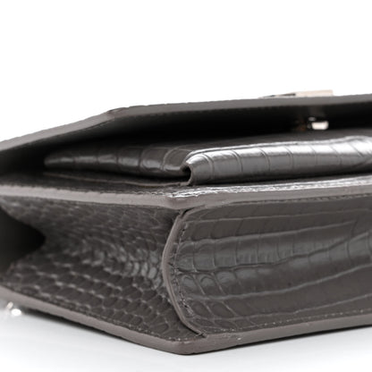 Saint Laurent Calfskin Crocodile Embossed Monogram Sunset Chain Wallet Graphite 10 of 11