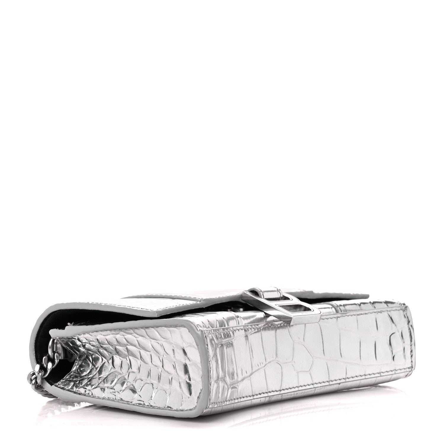 Balenciaga Metallic Calfskin Crocodile Embossed Hourglass Chain Bag Silver 4 of 11