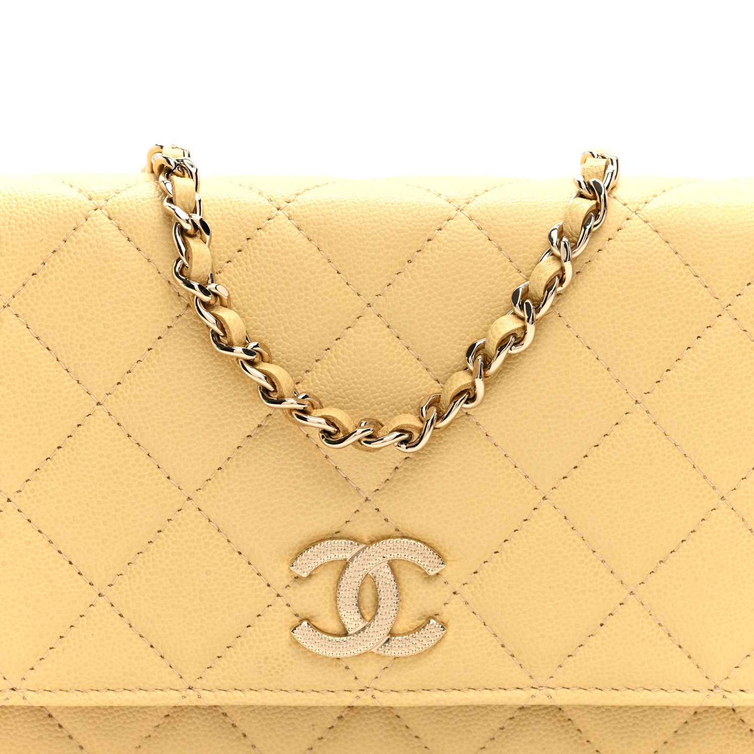 Chanel Caviar Quilted Studded CC Wallet on Chain WOC Yellow 8 of 11
