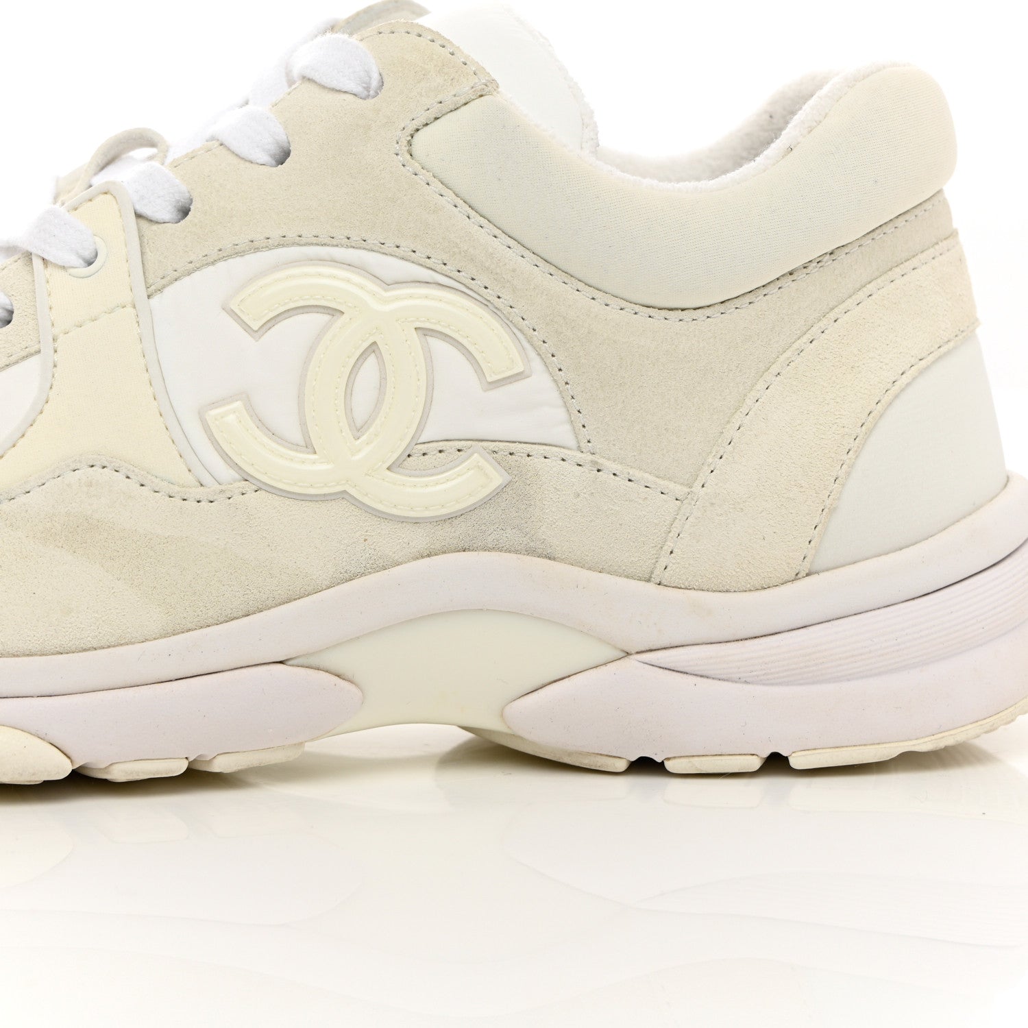 Chanel Suede Calfskin Fabric CC Sneakers 38 White 10 of 21