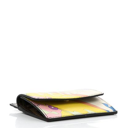 Fendi Glazed Fabric Vitello Liberty FF 1974 Logo Hairdo Girls Inlay Fold Over Card Holder Wallet Mogano Panna Multicolor 4 of 8
