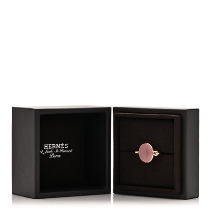 Hermes 18K Rose Gold Pink Chalcedony Ex-Libris Ring 52 6 6 of 6