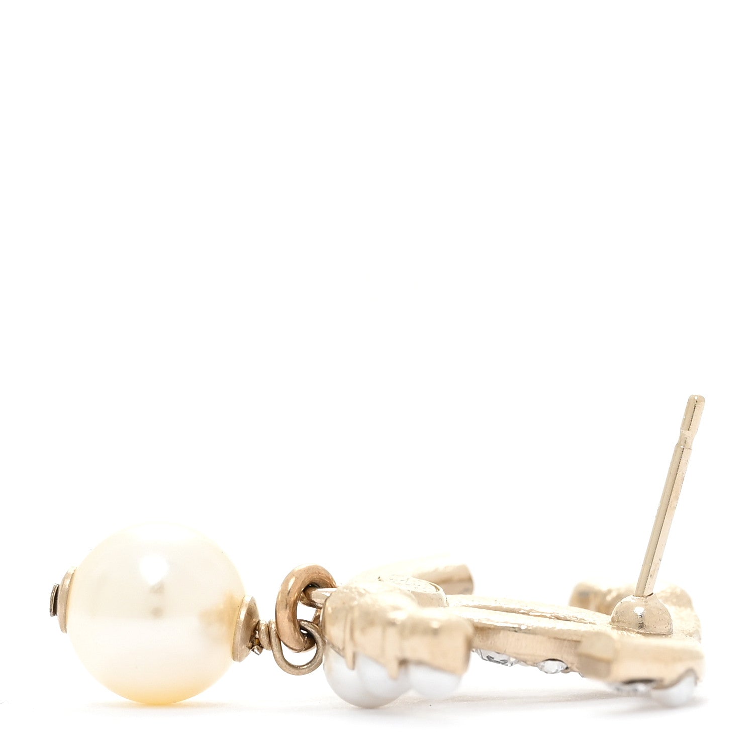 Chanel Crystal Pearl CC Drop Earrings Gold 5 of 6