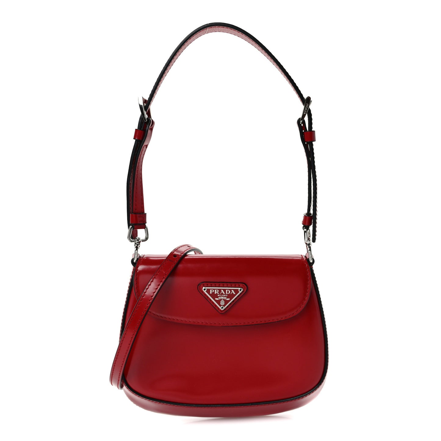 Spazzolato Mini Cleo Flap Adjustable Strap Shoulder Bag Scarlatto Black