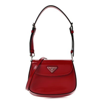 Prada Spazzolato Mini Cleo Flap Adjustable Strap Shoulder Bag Scarlatto Black 1 of 8