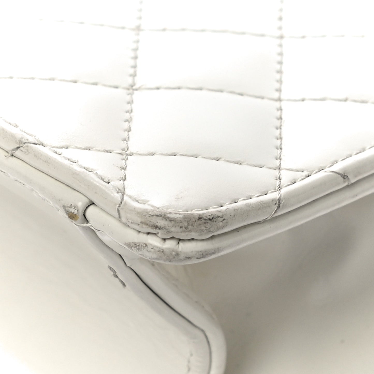 Glazed Calfskin Quilted Small Flap White
