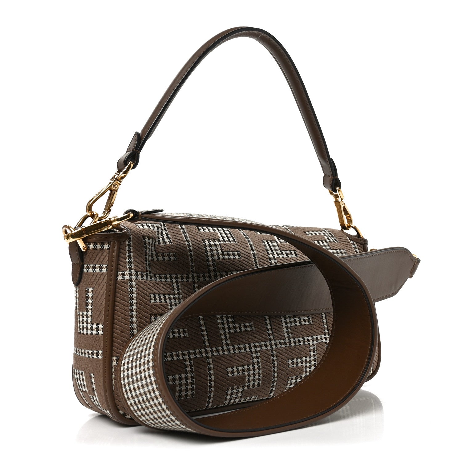 Fendi Wool Vitello King Houndstooth FF Embroidered Baguette Beige Moro 3 of 10