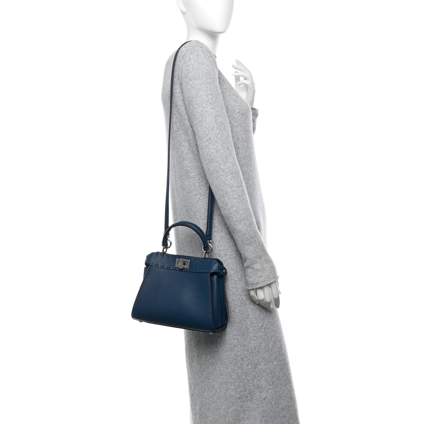 Cuoio Romano Selleria Macro Stitchings Mini Peekaboo Iconic Satchel Placca Argento