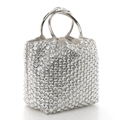 Valentino Garavani Satin Rhinestone Embellished Small Carry Secrets Bucket Bag Silver 3 of 10
