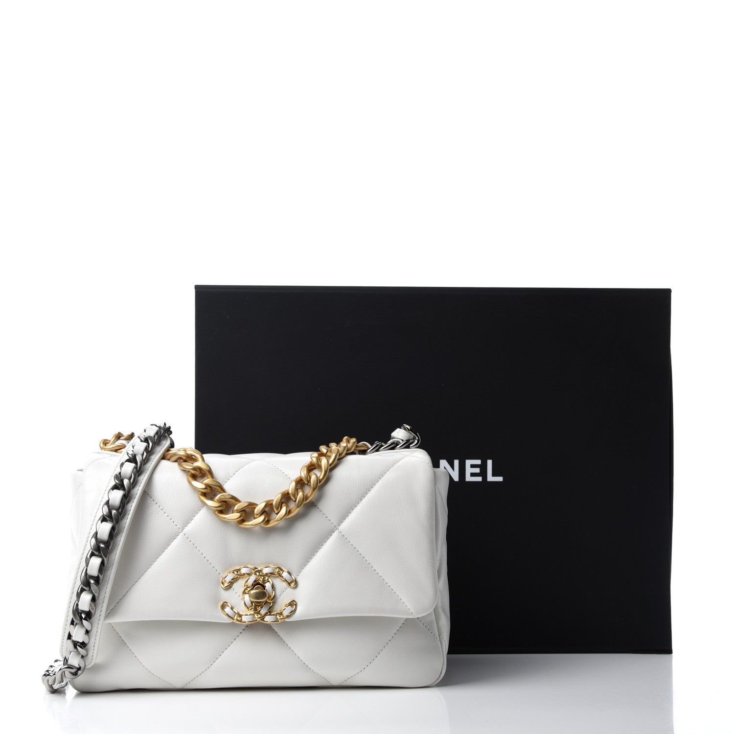 Chanel Goatskin Quilted Medium Chanel 19 Flap White 11 of 11