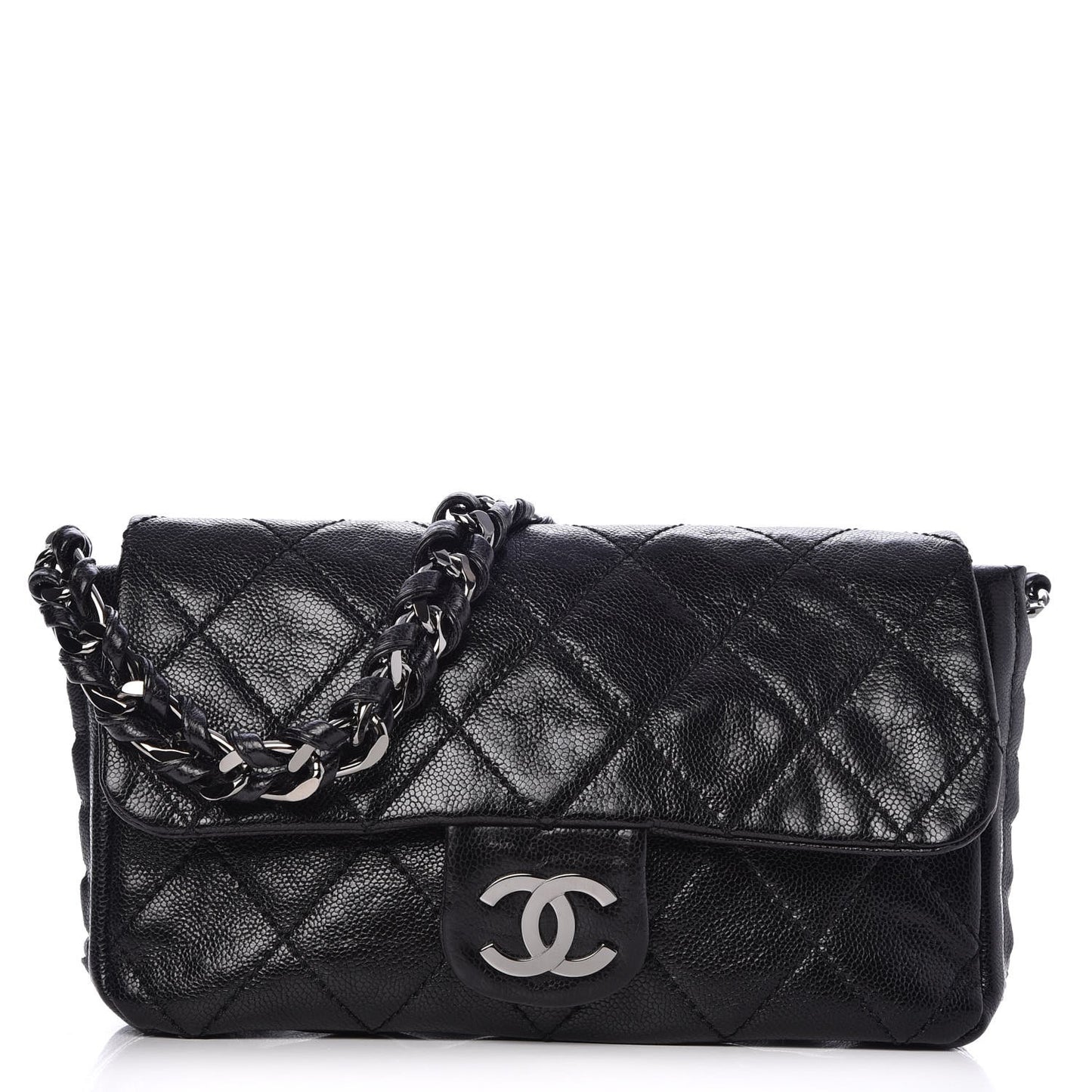Glazed Caviar Quilted Modern Chain Flap Black