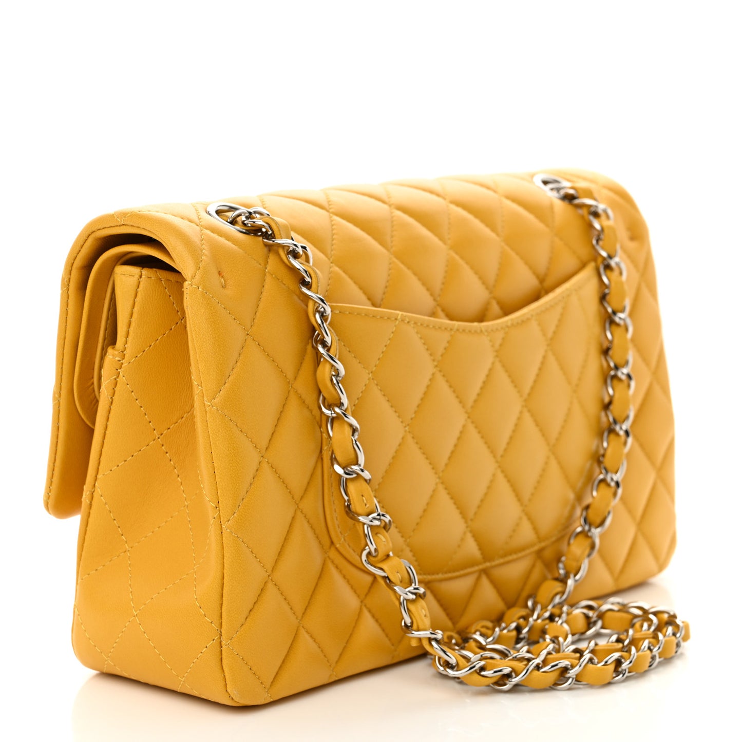 Lambskin Quilted Medium Double Flap Yellow