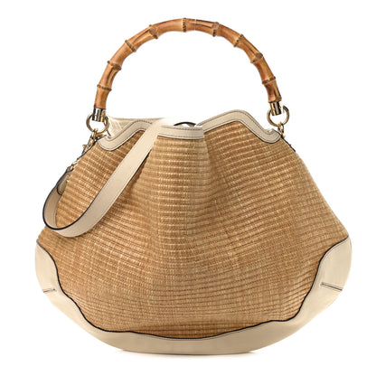 Gucci Straw Peggy Bamboo Handle Hobo 1 of 16