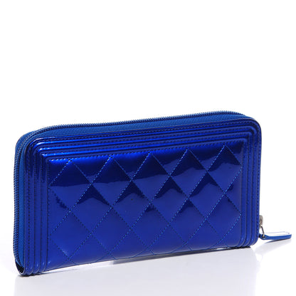 Chanel Metallic Patent Quilted Boy L-Gusset Zip Wallet Blue 3 of 9