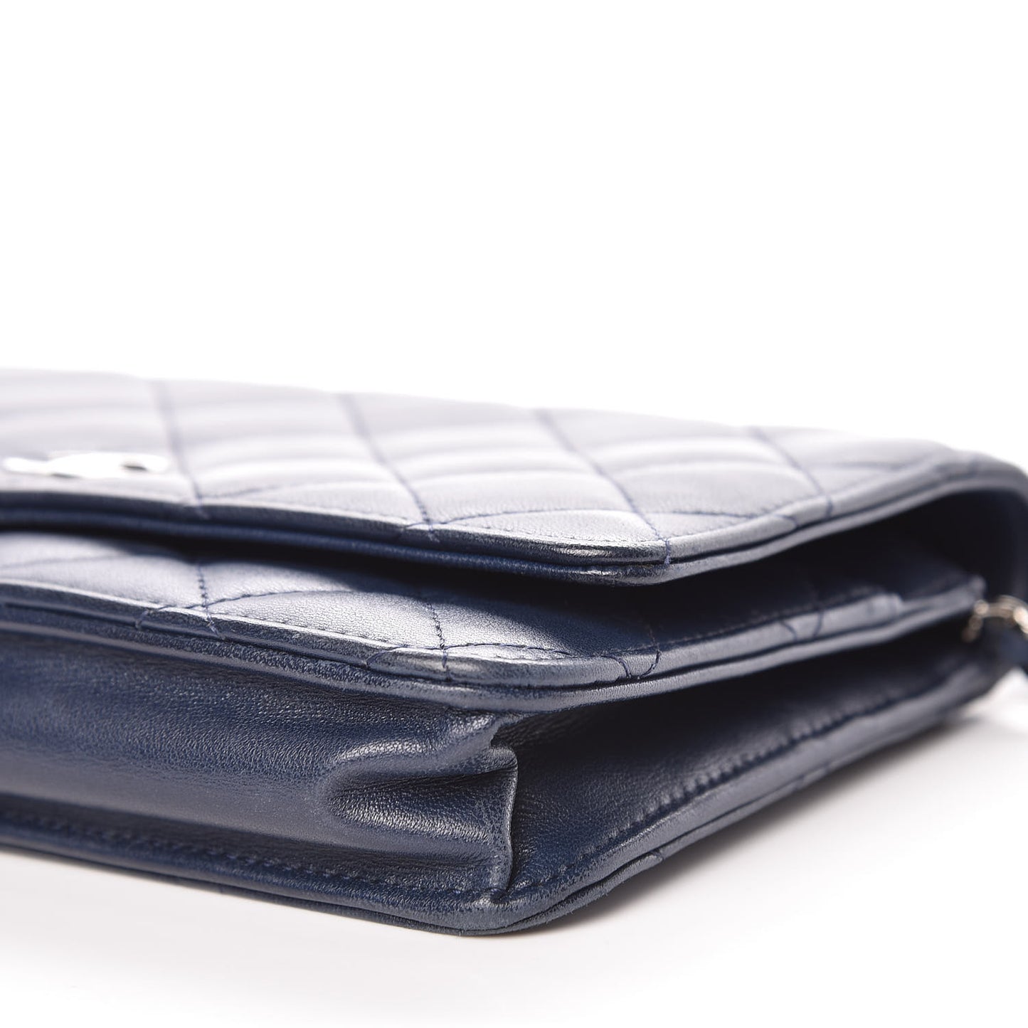 Lambskin Quilted Wallet On Chain WOC Blue
