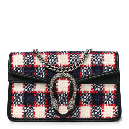Gucci Vintage Tweed Check Super Mini Dionysus Shoulder Bag White Hibiscus Red Marine 1 of 12