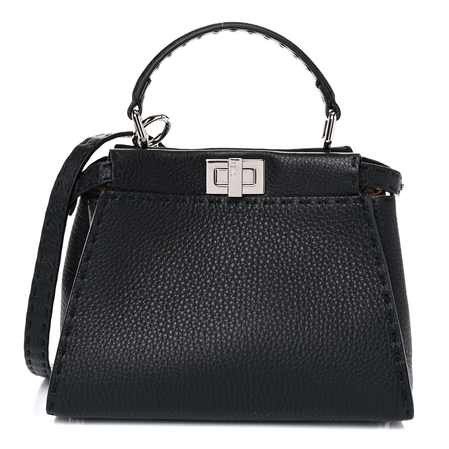 Fendi Cuoio Romano Selleria Bi-Color Mini Peekaboo Iconic Satchel Black Mou 1 of 10