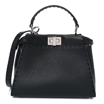 Fendi Cuoio Romano Selleria Bi-Color Mini Peekaboo Iconic Satchel Black Mou 1 of 10