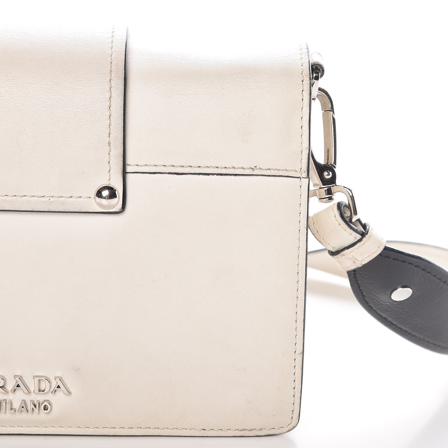 Prada City Calf Plex Ribbon Bag White Black 29 of 30