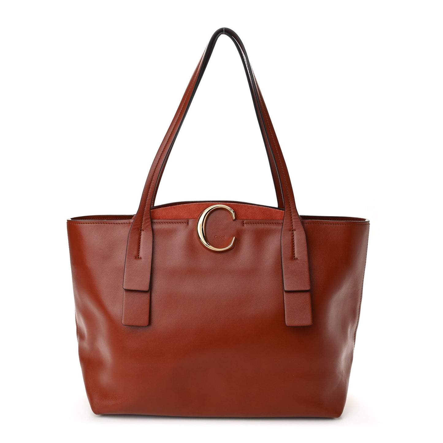 Shiny Calfskin Suede Medium C Zipped Tote Brown