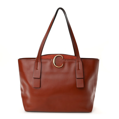Chloe Shiny Calfskin Suede Medium C Zipped Tote Brown 1 of 9
