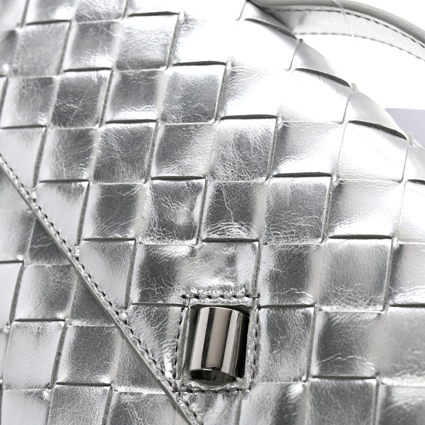 Metallic Nappa Intrecciato Long Andiamo Top Handle Silver