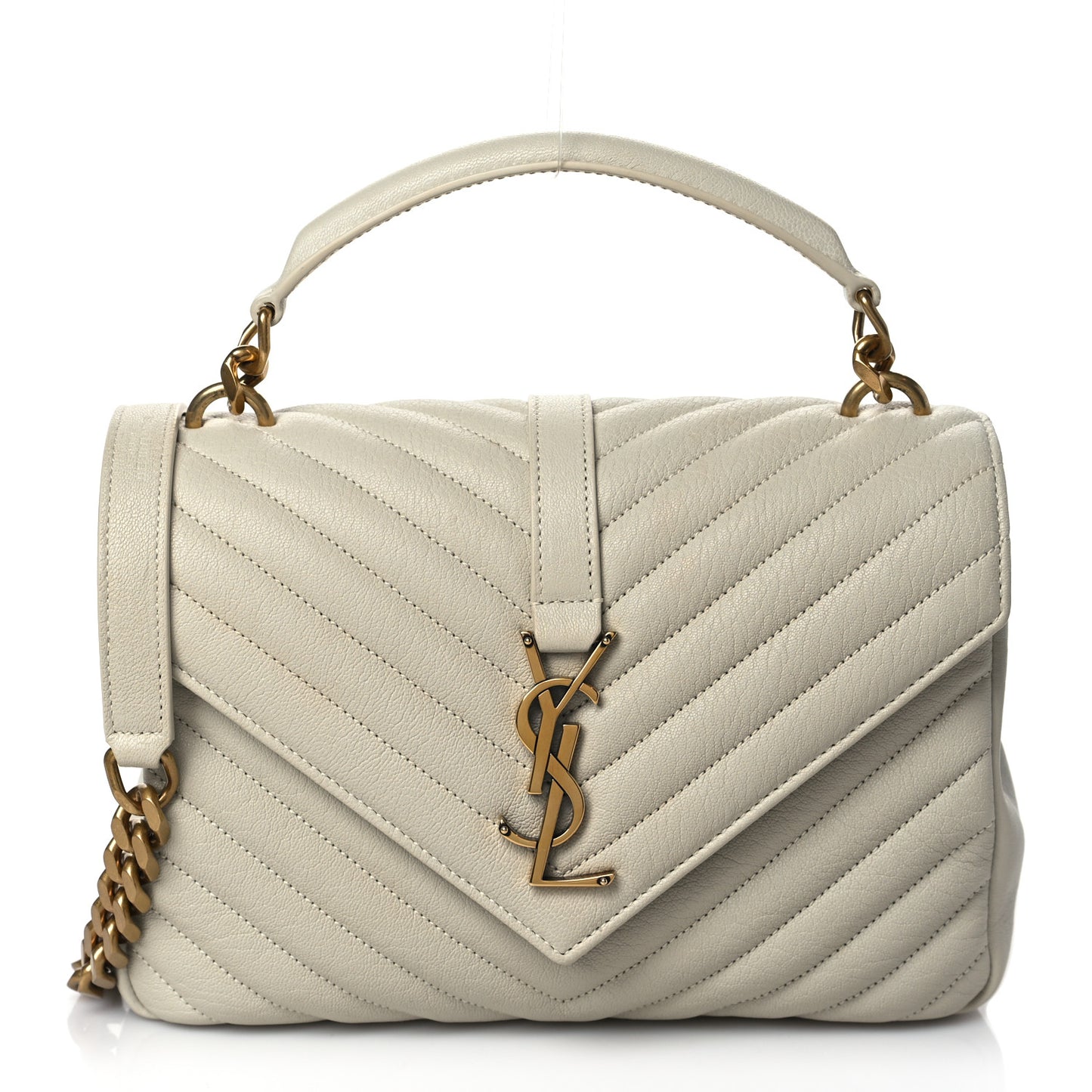Sheepskin Matelasse Chevron Monogram Medium College Bag Dove White