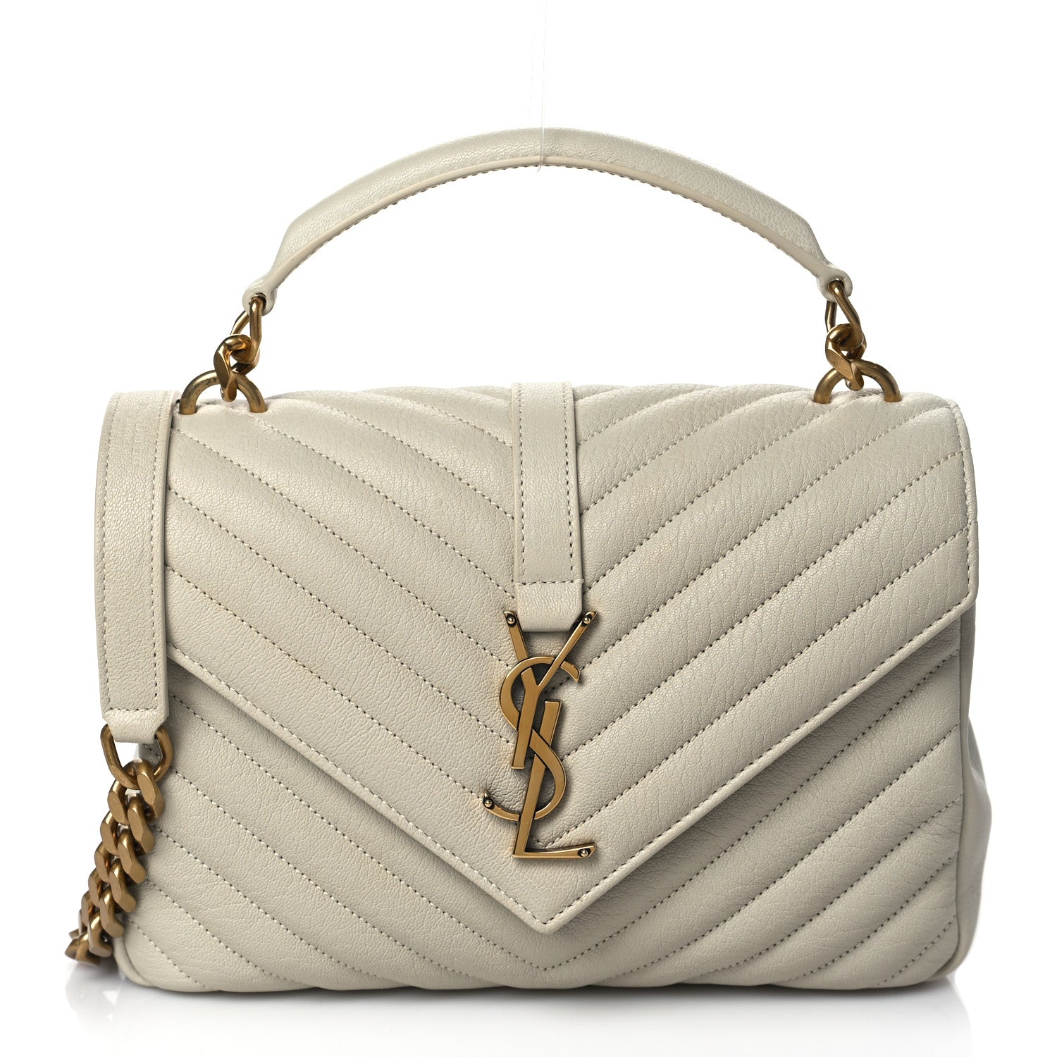 Saint Laurent Sheepskin Matelasse Chevron Monogram Medium College Bag Dove White 1 of 9